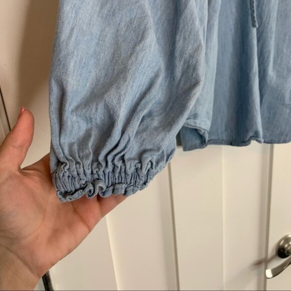 Free People Women's Top Medium Knit Chambray Tie Neck Blue Size XS - Picture 3 of 9